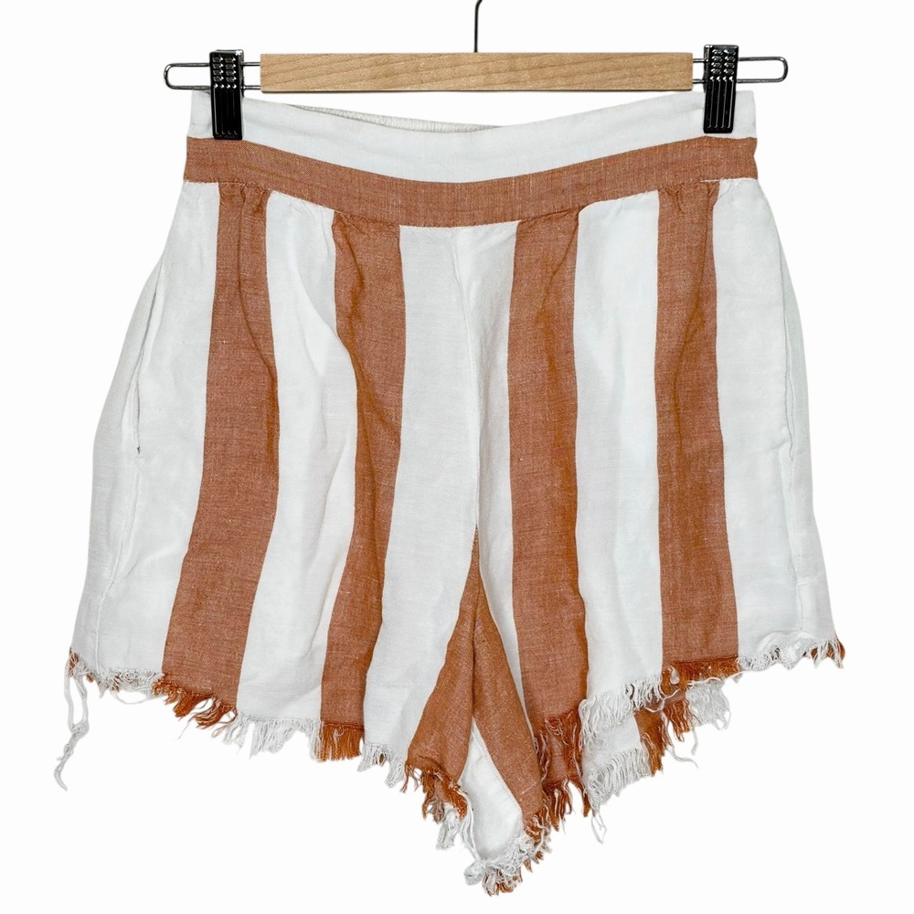 Madewell Linen Blend Striped Shorts White Brown XS Beachy Coastal High Rise